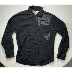 Y2K Parts Button Down Shirt Longsleeve Filigree Grunge Goth Edgy Mens M Black
